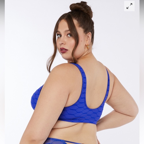 NWT SAVAGE X FENTY FLOCKED LOGO BRALETTE Size 3X Colbalt Blue Cafe - Picture 2 of 11